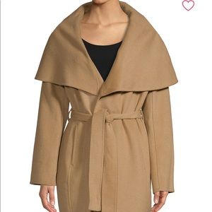 T tahari camel belted wrap coat